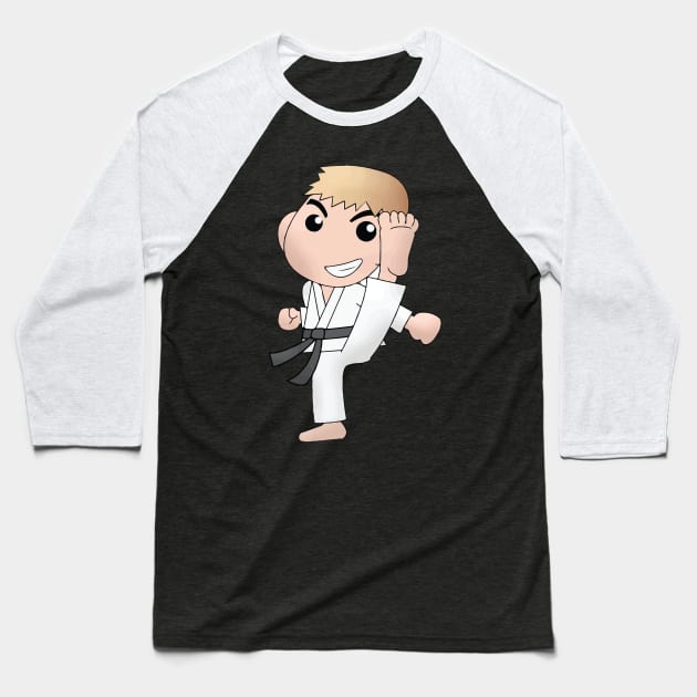 Karate Boy Kick Kawaii Male Anime Cartoon Character Baseball T-Shirt by CoolFactorMerch